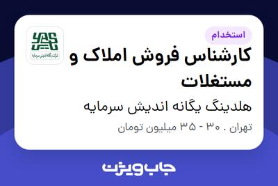 استخدام کارشناس فروش املاک و مستغلات در هلدینگ یگانه اندیش سرمایه