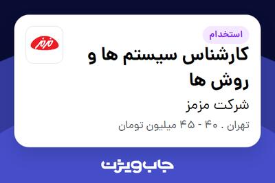 استخدام کارشناس سیستم ها و روش ها در شرکت مزمز