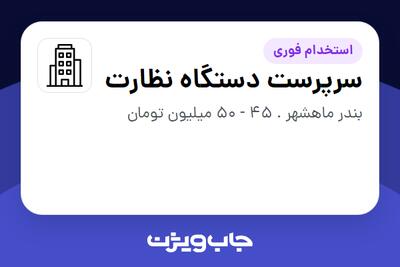 استخدام سرپرست دستگاه نظارت در سازمانی فعال در حوزه نفت، گاز و پتروشیمی