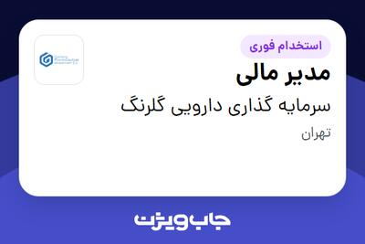 استخدام مدیر مالی در سرمایه گذاری دارویی گلرنگ