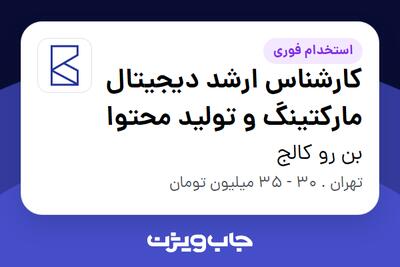استخدام کارشناس ارشد دیجیتال مارکتینگ و تولید محتوا در بن رو کالج