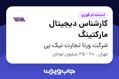 استخدام کارشناس دیجیتال مارکتینگ در شرکت ورنا تجارت نیک پی