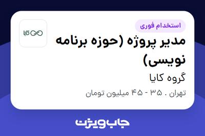 استخدام مدیر پروژه (حوزه برنامه نویسی) در گروه کایا