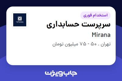 استخدام سرپرست حسابداری در Mirana