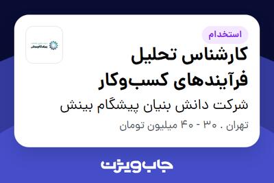 استخدام کارشناس تحلیل فرآیندهای کسب‌وکار - خانم در شرکت دانش بنیان پیشگام بینش