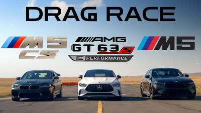 درگ بی ام و M5 جدید با M5 CS قبلی و مرسدس AMG GT63 هیبرید | مجله پدال