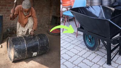 تبدیل بشکه های نفت به چرخ دستی های توسط هنرمند پاکستانی!