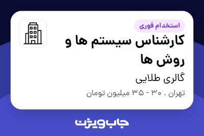 استخدام کارشناس سیستم ها و روش ها در گالری طلایی