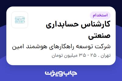 استخدام کارشناس حسابداری صنعتی در شرکت توسعه راهکارهای هوشمند امین