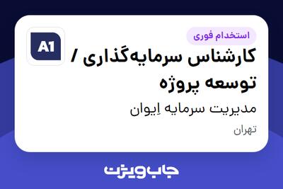 استخدام کارشناس سرمایه‌گذاری / توسعه پروژه در مدیریت سرمایه اِیوان
