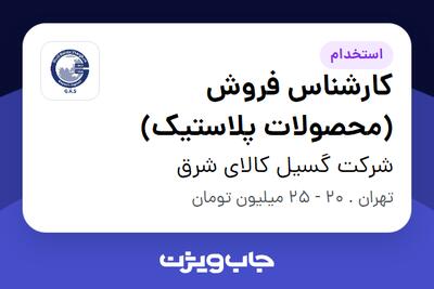 استخدام کارشناس فروش (محصولات پلاستیک) در شرکت گسیل کالای شرق