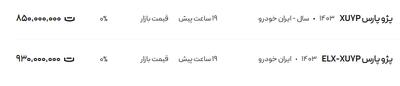 قیمت پژو پارس، امروز ۸ خرداد ۱۴۰۴