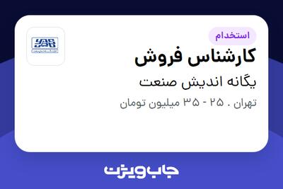 استخدام کارشناس فروش در یگانه اندیش صنعت