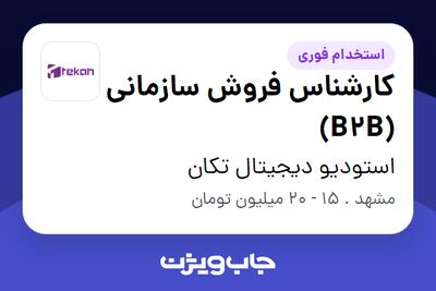 استخدام کارشناس فروش سازمانی (B2B) در استودیو دیجیتال تکان