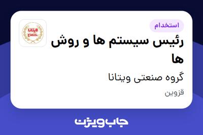 استخدام رئیس سیستم ها و روش ها - آقا در گروه صنعتی ویتانا