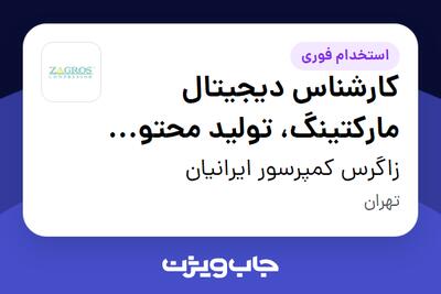 استخدام کارشناس دیجیتال مارکتینگ، تولید محتوا و وب سایت در زاگرس کمپرسور ایرانیان