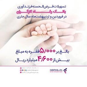 پرداخت بیش از ۴,۶۰۰ میلیارد ریال تسهیلات قرض‌الحسنه فرزندآوری از سوی بانک رفاه کارگران | اقتصاد24