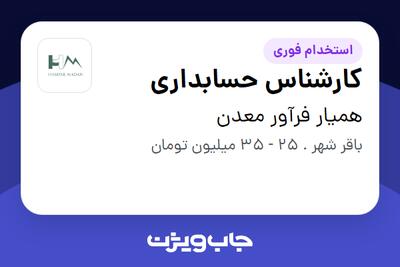 استخدام کارشناس حسابداری - آقا در همیار فرآور معدن