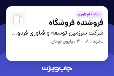 استخدام فروشنده فروشگاه - آقا در شرکت سرزمین توسعه و فناوری فردوس
