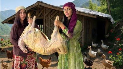 غذای روستایی در گیلان؛ پخت چلوگوشت با گوشت گوسفند در طبیعت (فیلم)