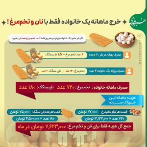 اینفوگرافی/ خرج ماهانه یک خانواده فقط با خوردن نان و تخم مرغ | اقتصاد24