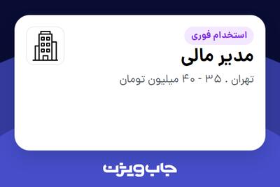 استخدام مدیر مالی در سازمانی فعال در حوزه ساختمان / مصالح و تجهیزات ساختمانی