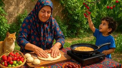 تهیه نان خرمایی به سبک آشپزی روستایی ایران (فیلم)