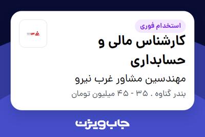 استخدام کارشناس مالی و حسابداری - آقا در مهندسین مشاور غرب نیرو