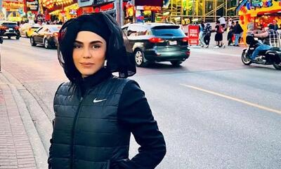 جشن تولد لوکس آزاده زارعی بازیگر آوای باران در کنار آبشار نیاگارا/عکس