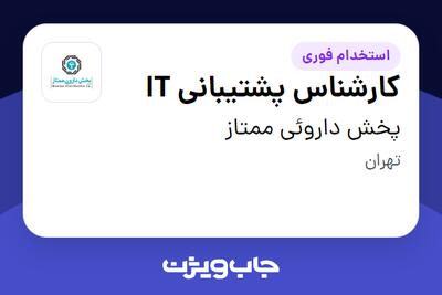 استخدام کارشناس پشتیبانی IT در پخش داروئی ممتاز