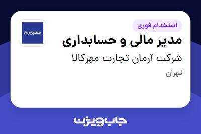 استخدام مدیر مالی و حسابداری در شرکت آرمان تجارت مهرکالا