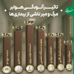 اینفوگرافی/ تاثیر آلودگی هوا بر مرگ و میر ناشی از بیماری‌ها | اقتصاد24