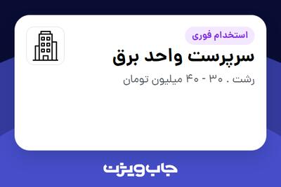استخدام سرپرست واحد برق - آقا در سازمانی فعال در حوزه تولیدی / صنعتی