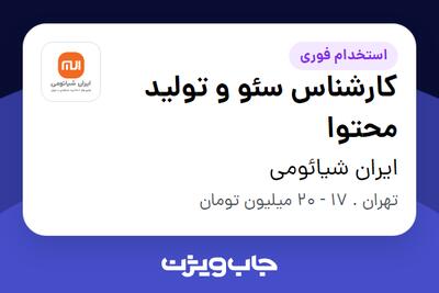 استخدام کارشناس سئو و تولید محتوا - آقا در ایران شیائومی
