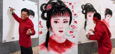 مهارت خارق‌العاده نقاش ژاپنی با چشمان بسته