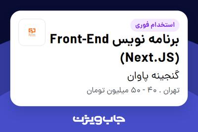 استخدام برنامه‌ نویس Front-End (Next.JS) در گنجینه پاوان