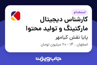 استخدام کارشناس دیجیتال مارکتینگ و تولید محتوا در پایا نقش کیامهر