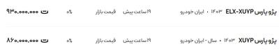 قیمت پژو پارس، امروز ۲۰ خرداد ۱۴۰۴