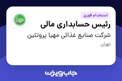 استخدام رئیس حسابداری مالی در شرکت صنایع غذائی مهیا پروتئین