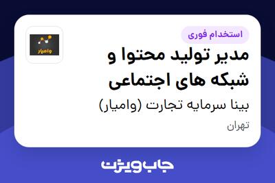 استخدام مدیر تولید محتوا و شبکه های اجتماعی در بینا سرمایه تجارت (وامیار)
