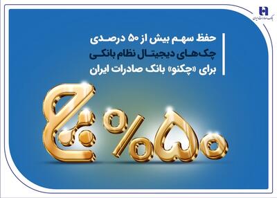 حفظ سهم بیش از ۵۰ درصدی چک‌های دیجیتال نظام بانکی برای «چکنو» بانک صادرات ایران