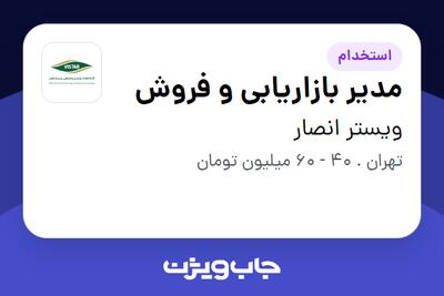 استخدام مدیر بازاریابی و فروش در ویستر انصار