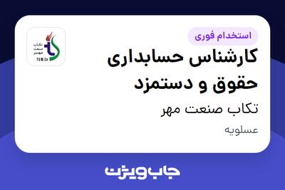 استخدام کارشناس حسابداری حقوق و دستمزد در تکاب صنعت مهر