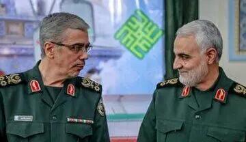 قابی از شهید باقری در کنار شهید زاهدی و شهید سلیمانی