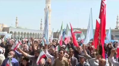 اهتزاز پرچم سرخ انتقام برفراز مسجد مقدس جمکران + فیلم