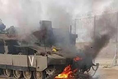 منهدم شدن یک تانک و یک بولدوزر اسرائیلی در غزه