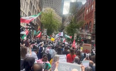 شعار ایران ایران در تظاهرات علیه جنگ افروزی رژیم صهیونیستی در ونکوور (فیلم)