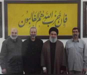 عکس/ شهیدان محمود باقری، سیدحسن نصرالله، موسوی و زاهدی در کنار هم