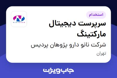 استخدام سرپرست دیجیتال مارکتینگ در شرکت نانو دارو پژوهان پردیس