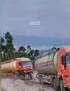 شرایط عجیب لاستیک محور جلوی تریلی حمل سوخت!